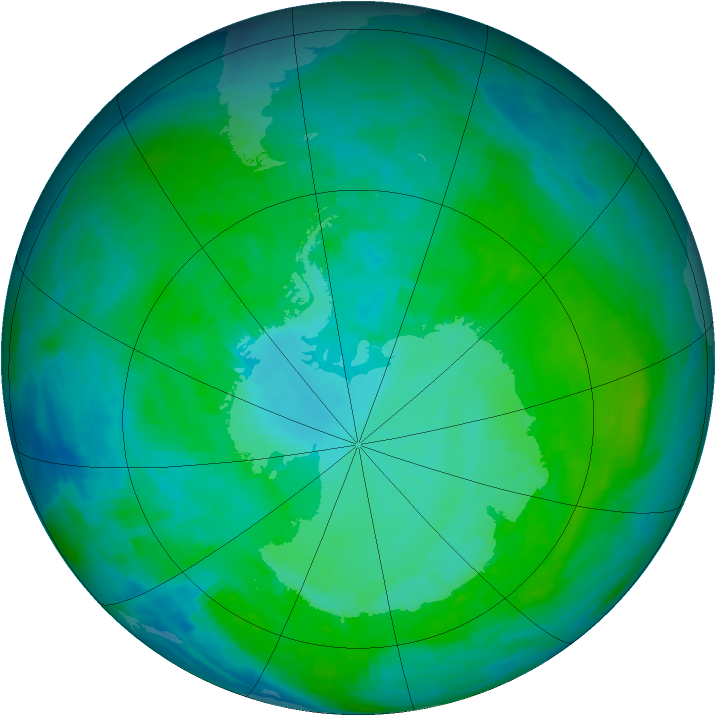 Antarctic ozone map for 04 January 1991